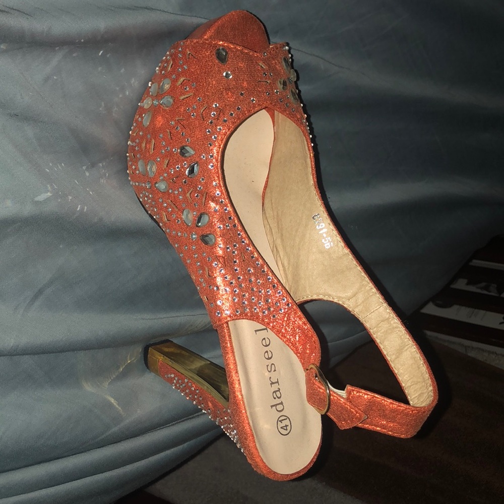 Darrel orange heel blinged out shoes
